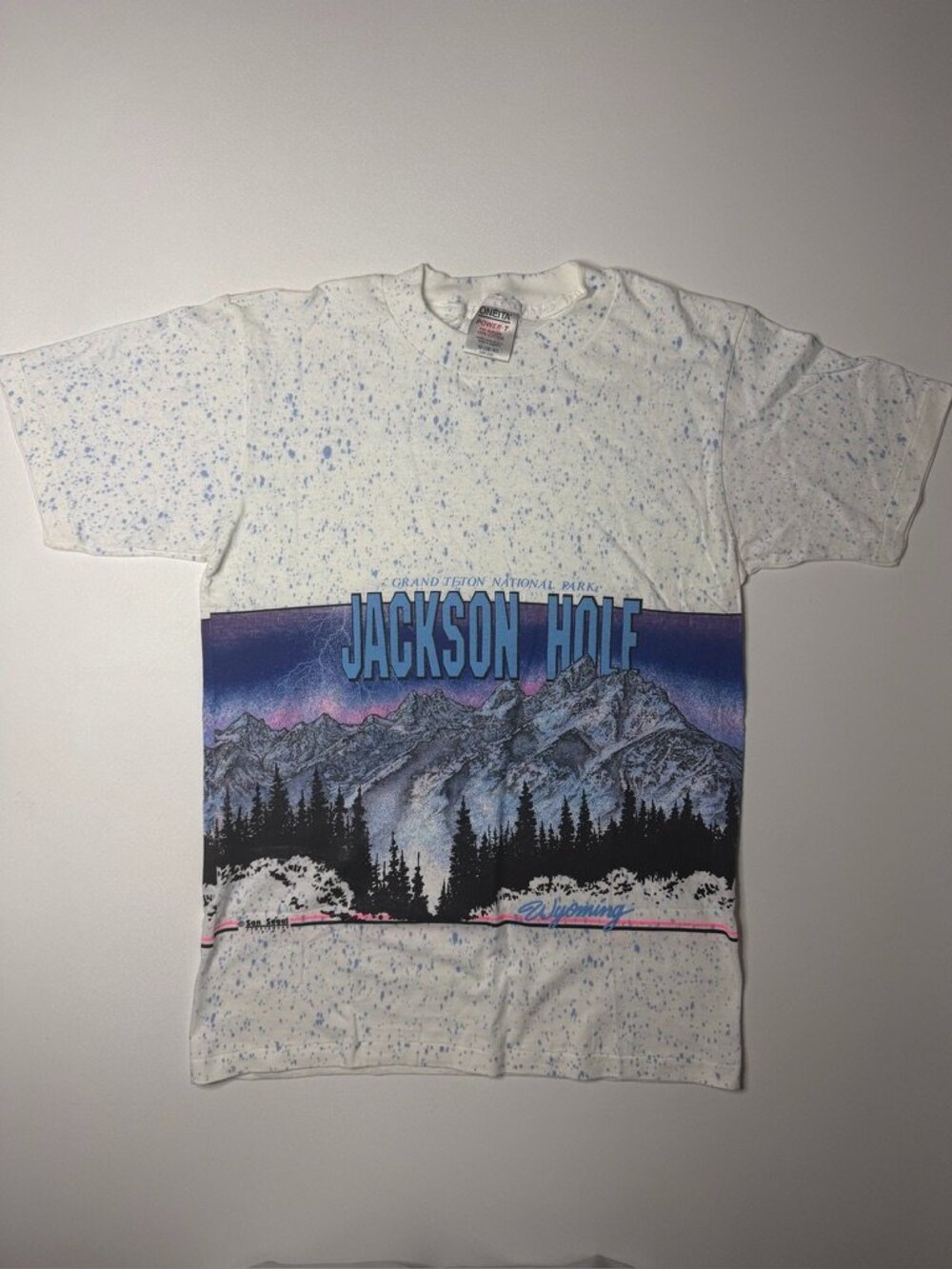 Vintage Single Stitch All over Print Oneida Power T T Shirt Jackson Hole Medium